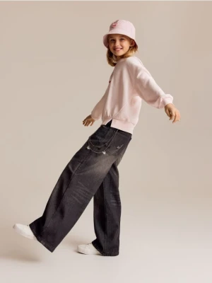 Reserved - Jeansy super wide leg z łańcuchem - czarny