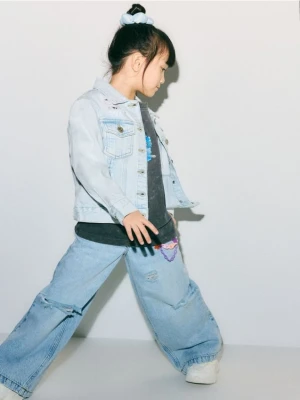 Reserved - Jeansy super wide leg z łańcuszkiem - niebieski