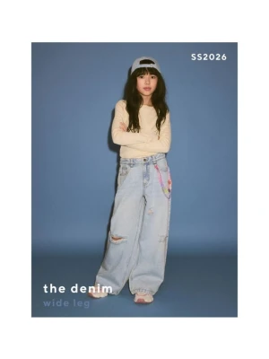 Reserved - Jeansy super wide leg z łańcuszkiem - niebieski