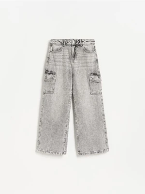 Reserved - Jeansy wide leg cargo - jasnoszary