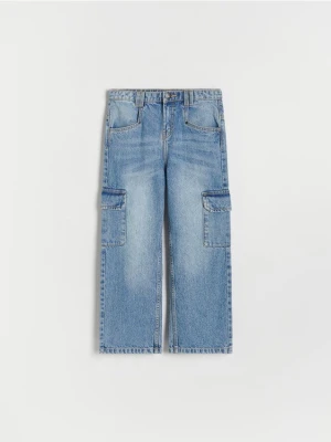 Reserved - Jeansy wide leg cargo - niebieski