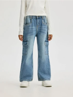 Reserved - Jeansy wide leg cargo - niebieski