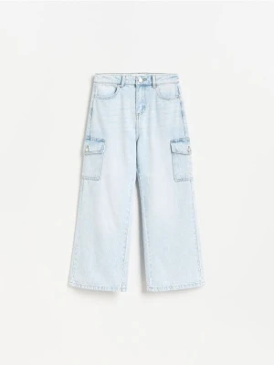 Reserved - Jeansy wide leg cargo - niebieski