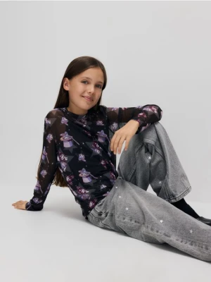 Reserved - Jeansy wide leg w gwiazdki - jasnoszary