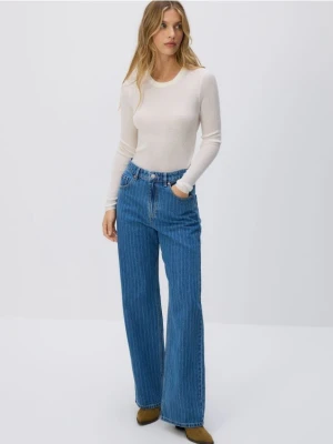 Reserved - Jeansy wide leg w paski - niebieski