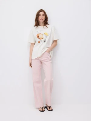 Reserved - Jeansy wide leg w prążek - różowy