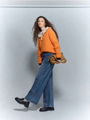 Reserved - Jeansy wide leg z aplikacją - indigo jeans