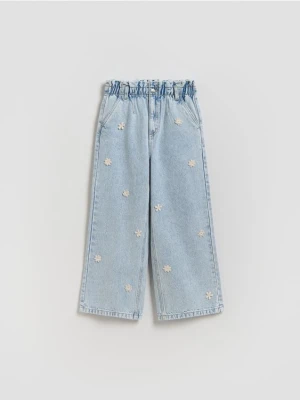 Reserved - Jeansy wide leg z aplikacją - niebieski