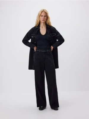 Reserved - Jeansy wide leg z aplikacjami - czarny