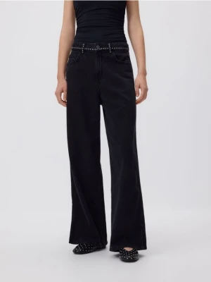 Reserved - Jeansy wide leg z aplikacjami - czarny