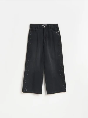 Reserved - Jeansy wide leg z aplikacjami - czarny