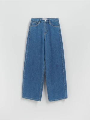 Reserved - Jeansy wide leg z aplikacjami - niebieski