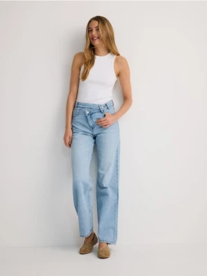 Reserved - Jeansy wide leg z asymetrycznym zapięciem - niebieski