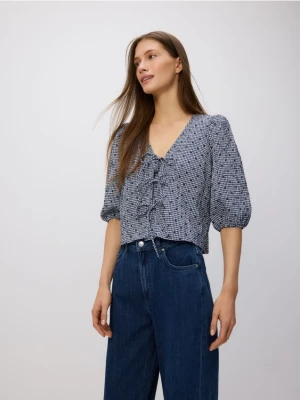 Reserved - Jeansy wide leg z dodatkiem lnu - granatowy