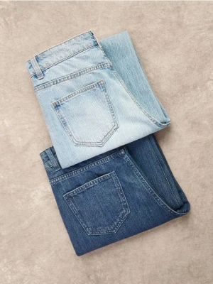 Reserved - Jeansy wide leg z dodatkiem lnu - granatowy