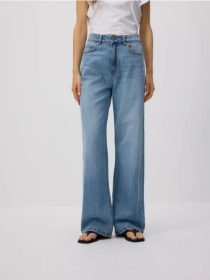 Reserved - Jeansy wide leg z dodatkiem lnu - niebieski