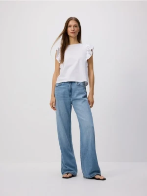 Reserved - Jeansy wide leg z dodatkiem lnu - niebieski