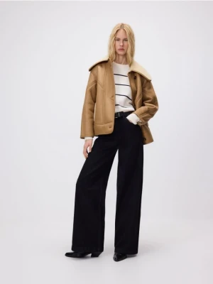 Reserved - Jeansy wide leg z domieszką wełny - czarny