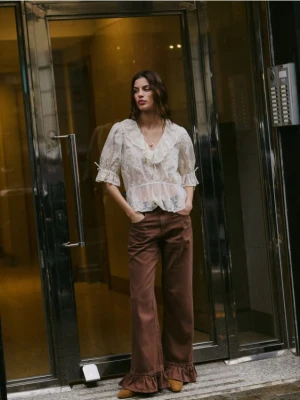 Reserved - Jeansy wide leg z falbankami - dark grey jeans