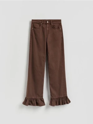 Reserved - Jeansy wide leg z falbankami - dark grey jeans