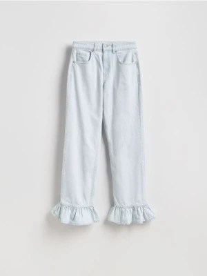 Reserved - Jeansy wide leg z falbankami - niebieski