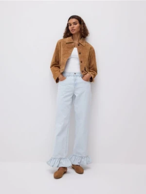 Reserved - Jeansy wide leg z falbankami - niebieski