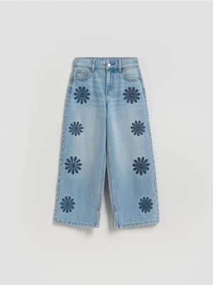 Zdjęcie produktu Reserved - Jeansy wide leg z haftem - niebieski
