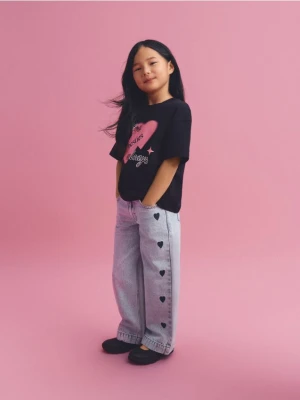 Reserved - Jeansy wide leg z haftem - niebieski