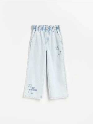Reserved - Jeansy wide leg z haftem - niebieski
