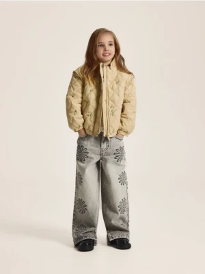 Reserved - Jeansy wide leg z haftem - szary