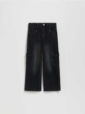 Reserved - Jeansy wide leg z kieszeniami cargo - czarny