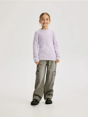 Reserved - Jeansy wide leg z kieszeniami cargo - jasnoszary