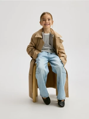 Reserved - Jeansy wide leg z kieszeniami cargo - niebieski