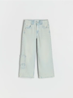 Reserved - Jeansy wide leg z kieszeniami - niebieski