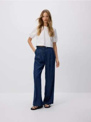 Reserved - Jeansy wide leg z lyocellu - granatowy
