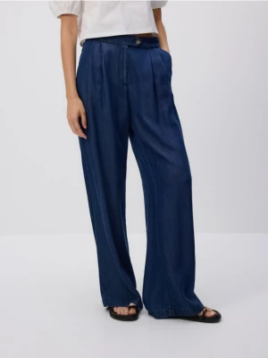 Reserved - Jeansy wide leg z lyocellu - granatowy