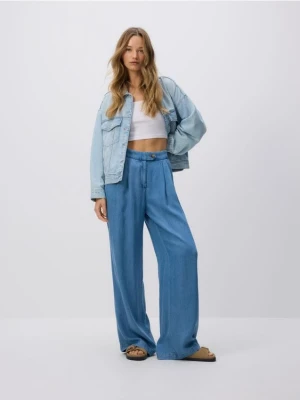 Reserved - Jeansy wide leg z lyocellu - niebieski