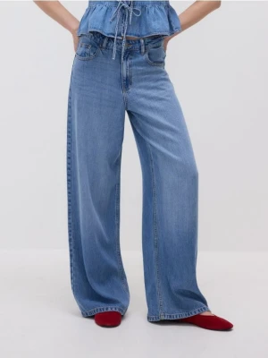 Reserved - Jeansy wide leg z lyocellu - niebieski