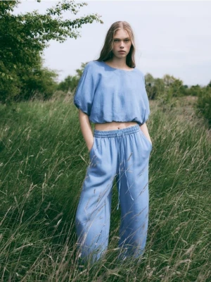 Reserved - Jeansy wide leg z lyocellu - niebieski