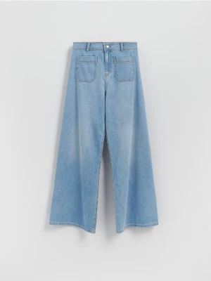 Reserved - Jeansy wide leg z naszywanymi kieszeniami - niebieski