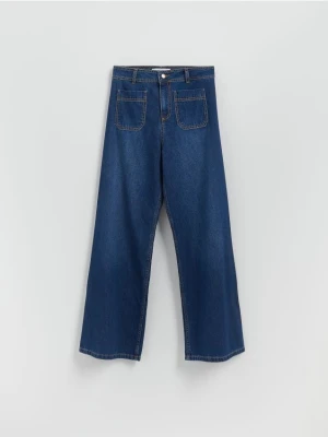 Reserved - Jeansy wide leg z naszywanymi kieszeniami - niebieski