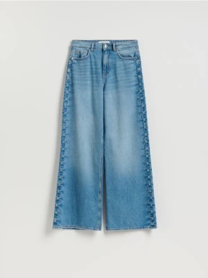 Reserved - Jeansy wide leg z okuciami - niebieski
