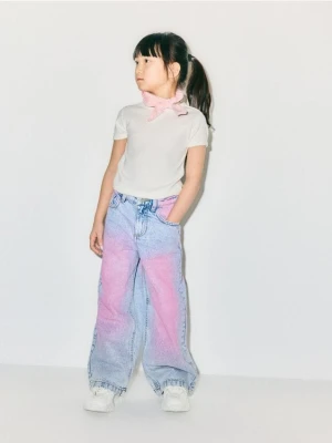 Reserved - Jeansy wide leg z opraniem - niebieski
