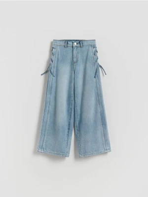 Reserved - Jeansy wide leg z ozdobnymi elementami - niebieski