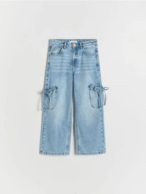 Reserved - Jeansy wide leg z ozdobnymi kieszeniami - niebieski