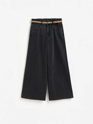 Reserved - Jeansy wide leg z paskiem - czarny