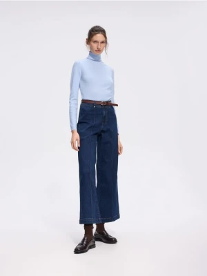 Reserved - Jeansy wide leg z paskiem - granatowy