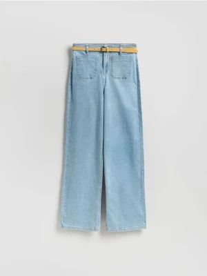 Reserved - Jeansy wide leg z paskiem - niebieski
