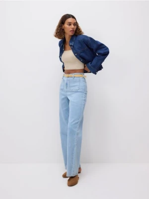 Reserved - Jeansy wide leg z paskiem - niebieski