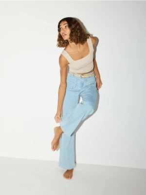 Reserved - Jeansy wide leg z paskiem - niebieski